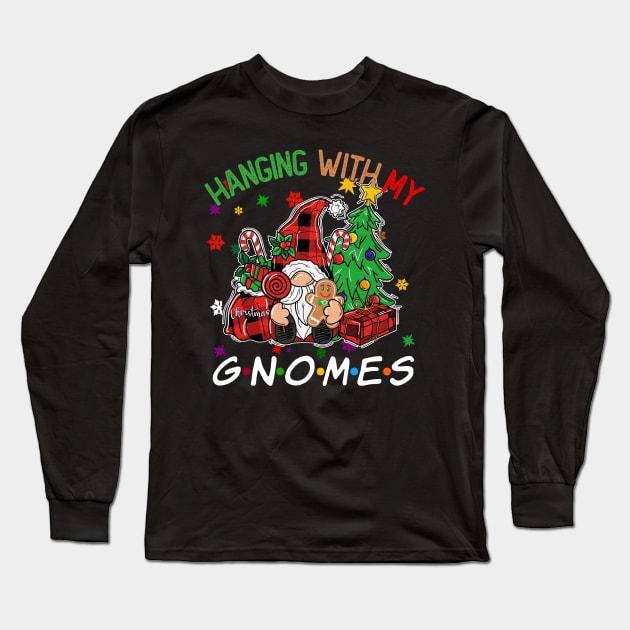 Funny Christmas Gnome Hanging With My Gnomies Family Pajamas Long Sleeve T-Shirt by JennyArtist